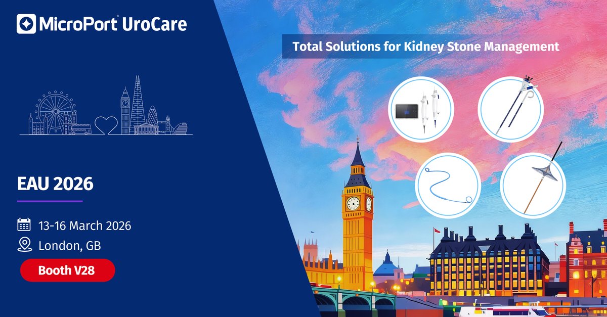 MP_Urocare's tweet photo. 🔬 Big things are coming to EAU 2026!

We are proud to announce that MicroPort® Urocare will be exhibiting at EAU 2026.

📅 When: 13-16 March 2026
📍 Where: London, GB
🎯 Booth: V28

👉 Come visit us and discover how we are driving the future of urology. https://t.co/T98ZFIzMbX