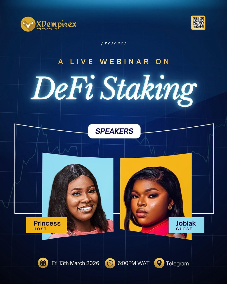 XDempirex's tweet photo. Join us for a LIVE session on DeFi Staking where we’ll break down how you can earn passive income with your crypto.

📅 Friday, 13th March 2026
⏰ 6:00PM 
📍 Telegram
https://t.co/vwnDWARcvm

Come learn, ask questions, and level up your crypto knowledge. https://t.co/Wraznsg06e