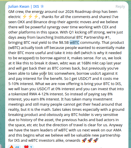 This week $IXS is integrating with $WBTC

At 67K $BTC thats $8.5B that currently earns holders 0... that via $IXS they can start earning on via RWA

And this is JUST 1 integration, within another next month, and more to come

$ONDO at 1.9B vs $IXS at under 20M MC - Easy decision
