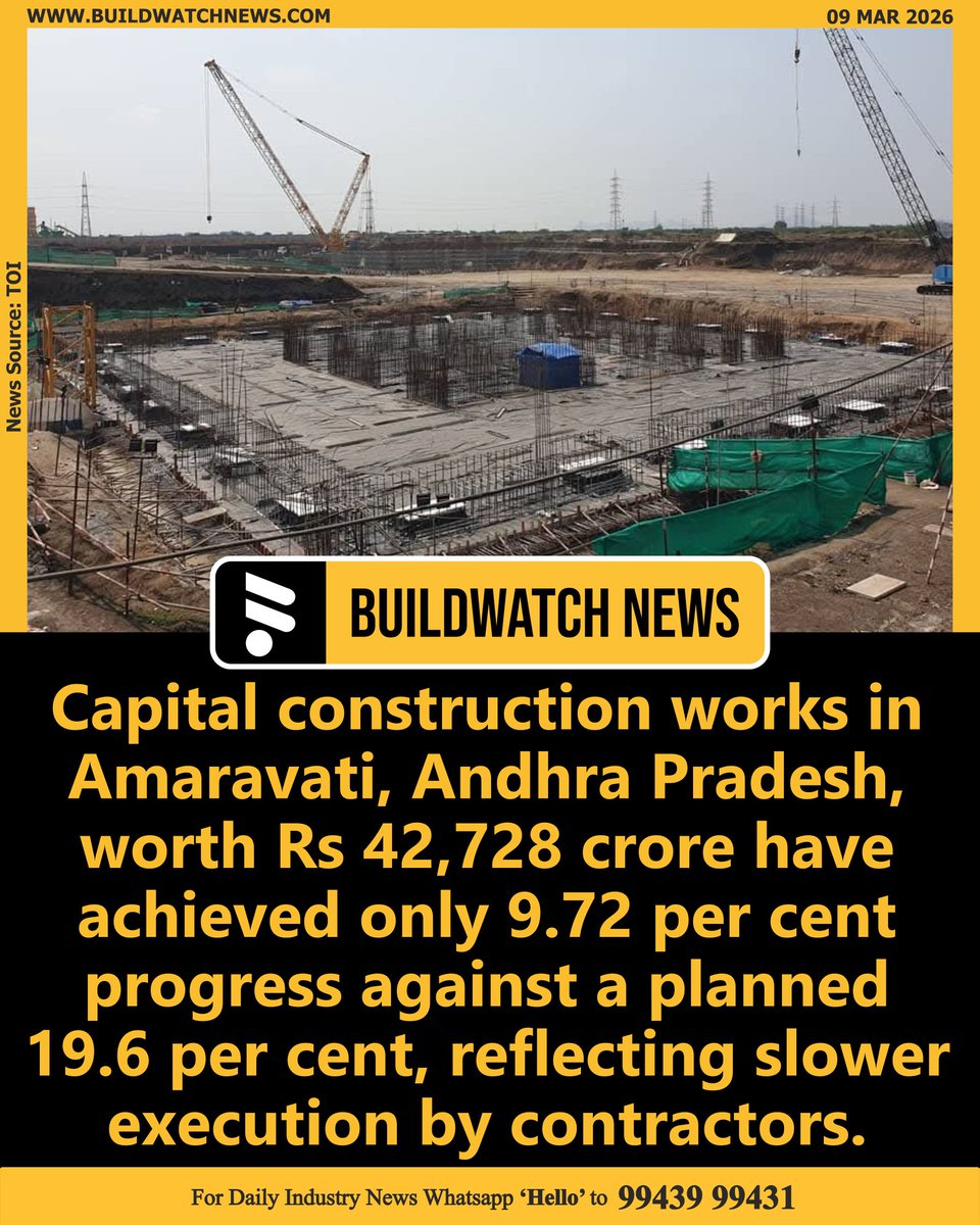 BuildWatchNEWS's tweet photo. Amaravati Capital Projects in Andhra Pradesh Miss Targets

🔗Read more: https://t.co/39nwqfAyNQ

#UrbanDevelopment #StateProjects #ConstructionSector #ProjectUpdate https://t.co/xk9LloVUOe