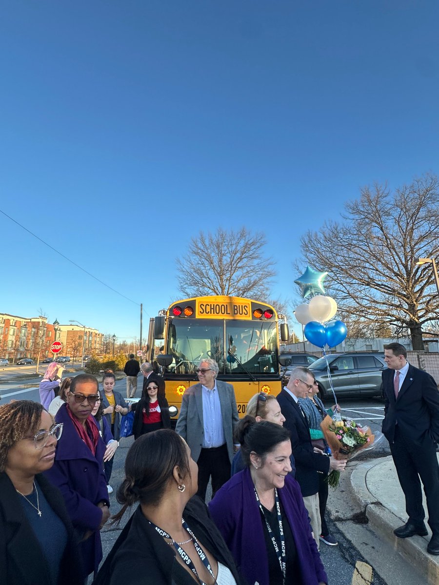 MCPS's tweet photo. The Celebration Express has arrived at its first stop 💨✨

MCPS leaders, Board members, and union partners brought the energy (and the cake! 🎂) for the first surprise of the day.

#CelebrationExpress #MCPSFutureReady https://t.co/UI92DHOJKz