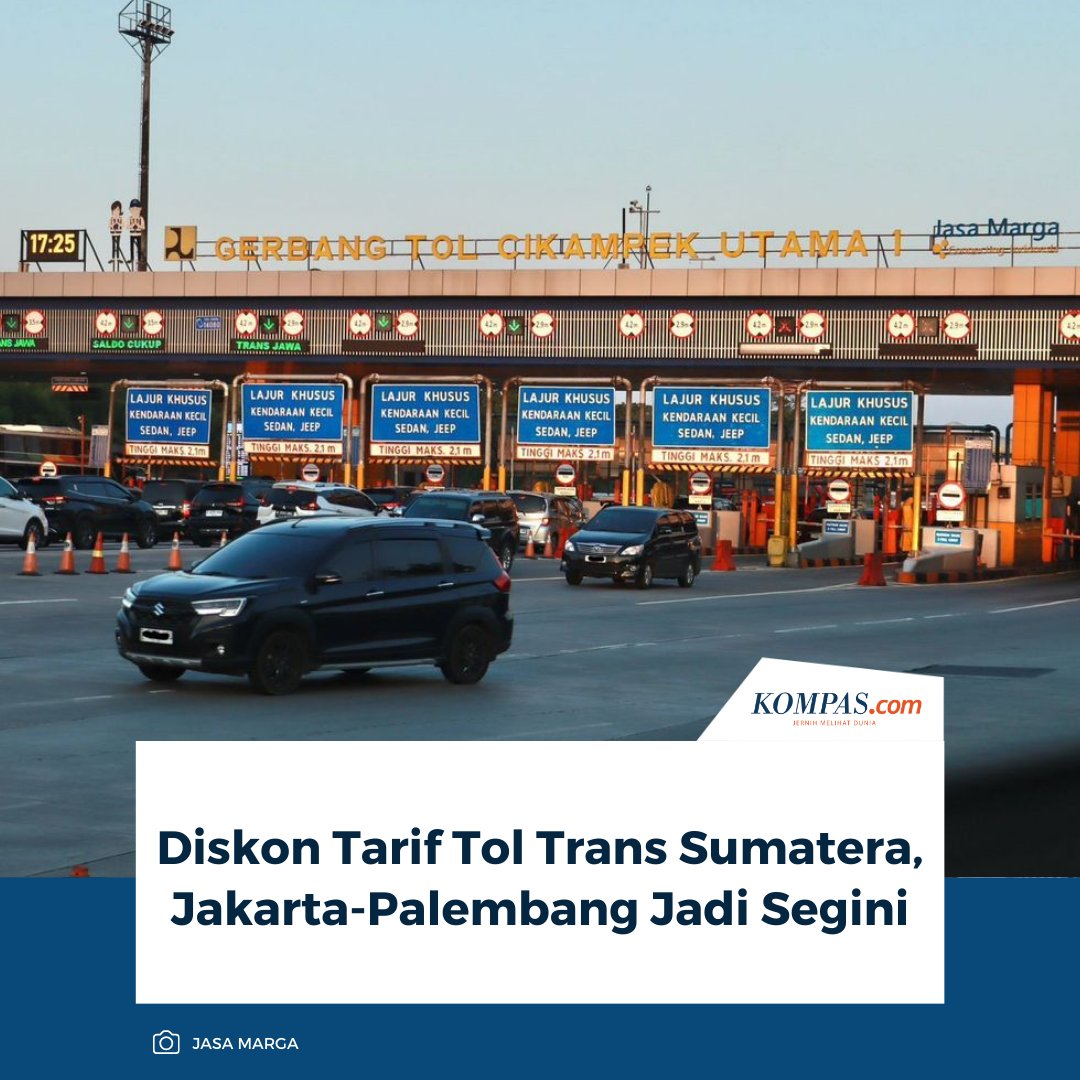 kompascom's tweet photo. Pemerintah memberikan potongan tarif hingga 30 persen di sejumlah ruas Tol Trans-Sumatera selama periode mudik Lebaran 2026 untuk mendukung kelancaran perjalanan antarkota.

Baca Selengkapnya 👇🏻
https://t.co/BuT7HuGNJT 

~NA #MudikLebaran2026 #DiskonTol #TolTransSumatera https://t.co/wsjXaKd9xb