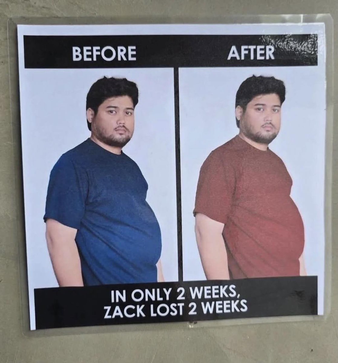 Elvraay's tweet image. Trainer: “Two weeks later, you’ll see a change!”
 Me after two weeks: Only the shirt changed, bro. 😭
#ViralMeme #MemeOfTheDay #JustForLaughs #TooRelatable #InternetMeme