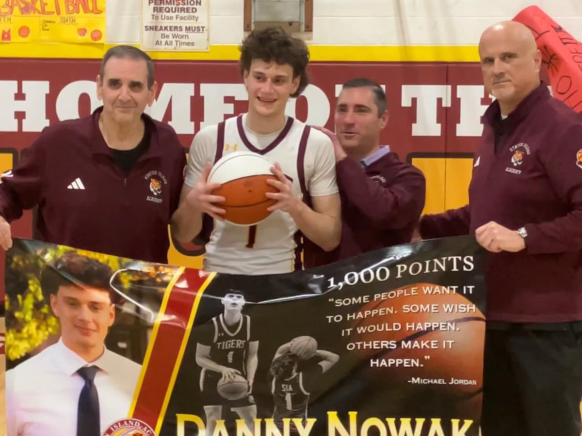 SI_Academy's tweet photo. Many milestones on the court. 🏀 

Danny Nowak earned his place in Staten Island’s 1,000-point club with seconds to spare in a thrilling finish. 

Read more about his remarkable achievement: https://t.co/0KvDpH96pD https://t.co/R90JwfUXgC