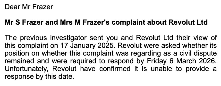 stevefrazer46's tweet photo. @Revolut The Ombudsman has asked you an incredibly simple question! 👇 You have the police file, you know the police DO NOT investigate civil matters!  So this really shouldn’t be difficult… is our case civil or criminal! https://t.co/RTqlfTglys
