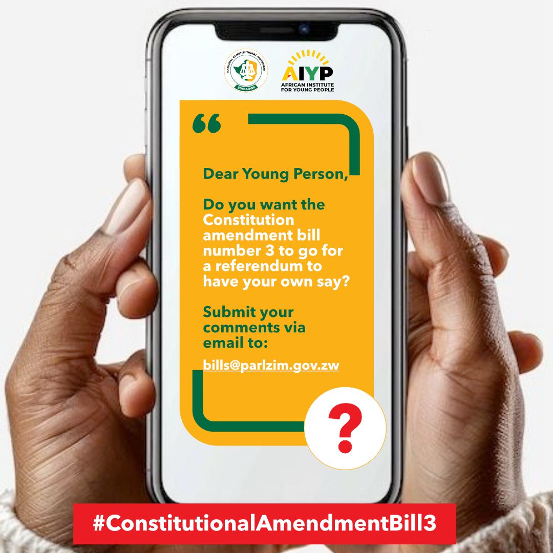 mutamba_tsitsi's tweet photo. Join us in this vital campaign to shape our future.
#DefendTheConstitution
#TheFutureIsYoung
#Not2030
#SubmitYourOpinion
@africaIYP
@NC_movement1
@ParliamentZim
@zhrc365
@AHEADxAfrica
@DCPlatform25 https://t.co/e3ZAlQ4D1F