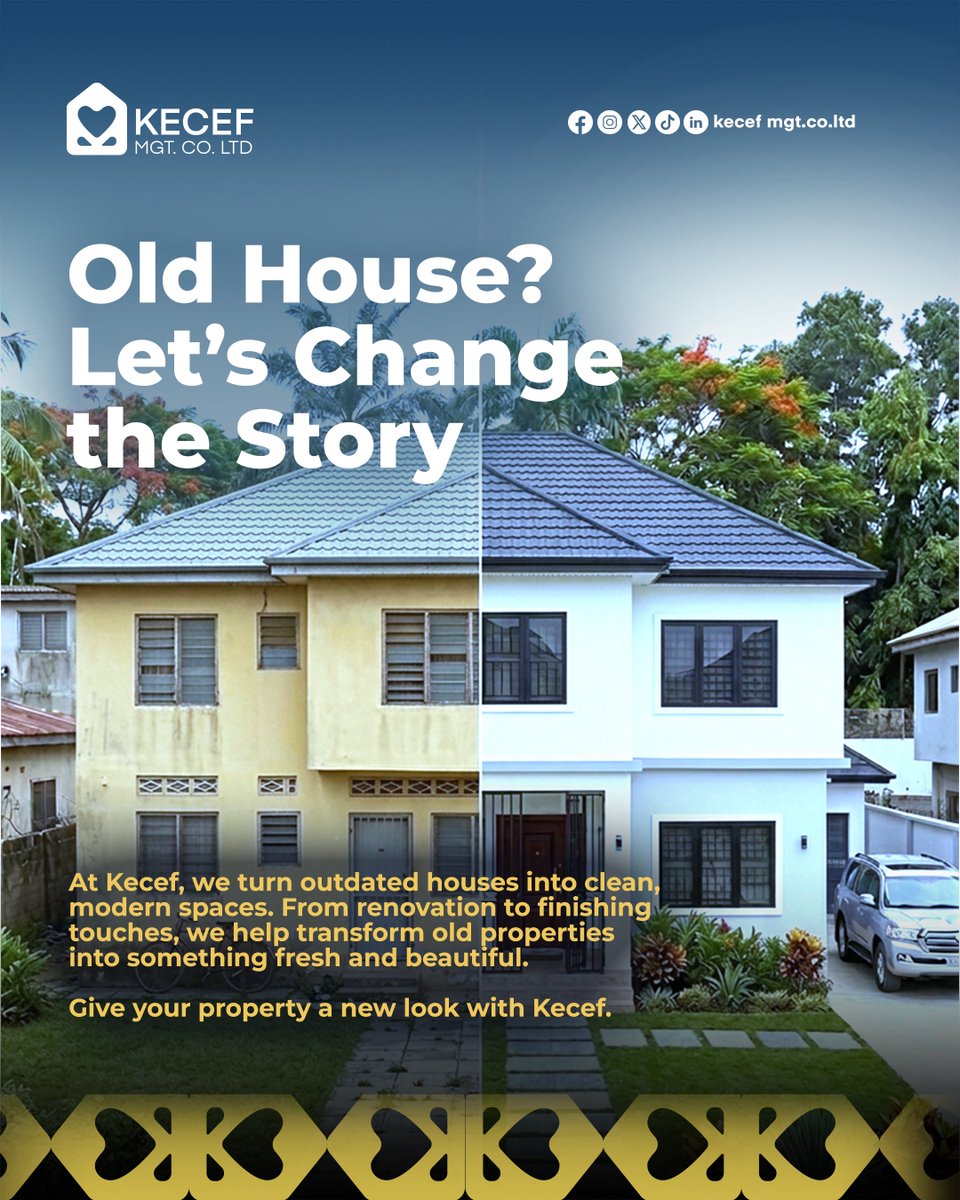 Kecefmgtco's tweet photo. At Kecef, we turn outdated houses into clean, modern spaces. From renovation to finishing touches, we help transform old properties into something fresh & beautiful.
Give your property a new look with Kecef!
#PropertyDevelopment #RealEstate #PropertyRenovation #MondayMotivation https://t.co/Si6LbymHGM