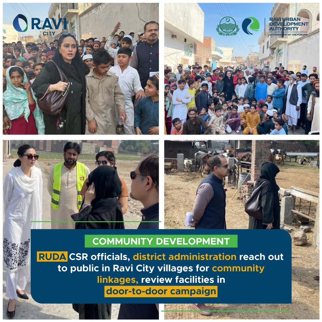 Ravi_RUDA's tweet photo. RUDA CSR officials, district administration reaches out to public in Ravi City Villages for community linkages, review facilities!
#RUDA #RaviCity #lahore #communitydevelopment #CSR #Specialinitiative #development #GovtofPunjabPK https://t.co/p9Hs4dqEc5