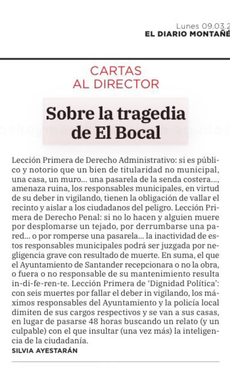 Difícilmente se puede expresar algo tan grave de una manera tan clara… Gema Igual, alcaldesa de Santander, sigue eludiendo su responsabilidad en la tragedia. #GemaIgualDIMISIÓN