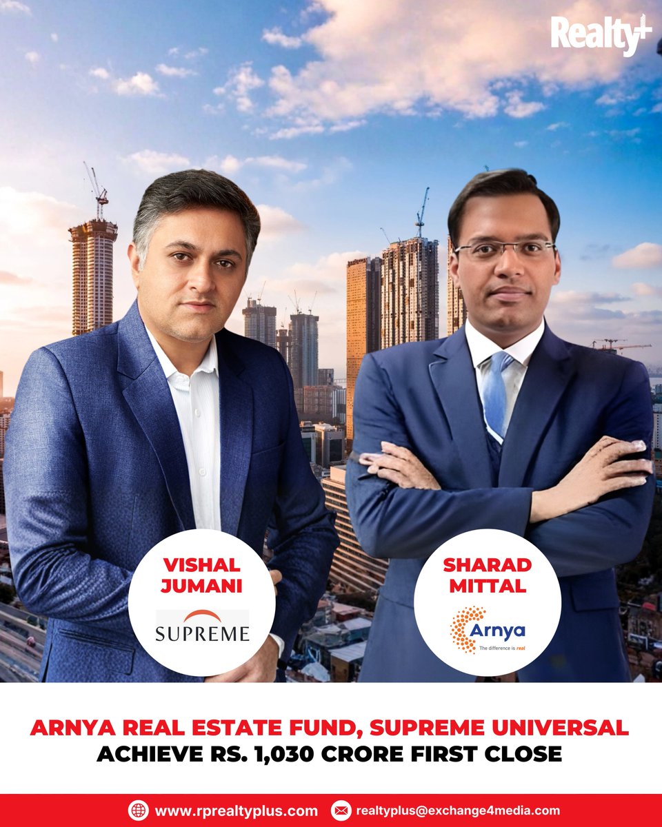 RPRealtyPlus's tweet image. Investment manager Arnya Real Estates Fund Advisors, in partnership with Supreme Universal, has achieved the first close of ₹1,030 crore for the Arnya Real Estate Fund  Equity.

Read more: rprealtyplus.com/article/arnya-…

#ArnyaRealEstateFund #SupremeUniversal #RealEstateInvestment #AIF