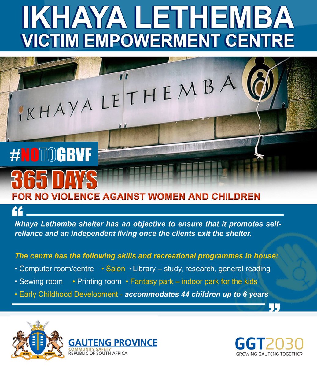 GP_CommSafety's tweet image. #365Days The @GP_CommSafety Ikhaya Lethemba Victim Empowerment Centre has an objective to ensure that it promotes self-reliance and independent living through thier development programmes once the clients exit the shelter.

#GBVF #takecharge