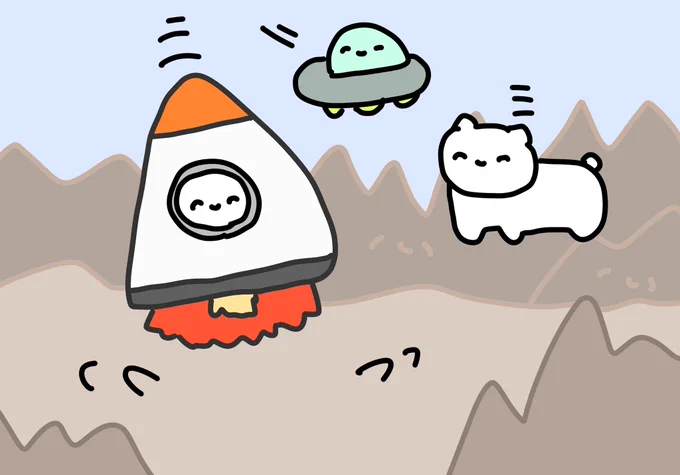 宇宙旅行中、通りすがった惑星に着陸するネコチャン達 #まいにちネコチャン 