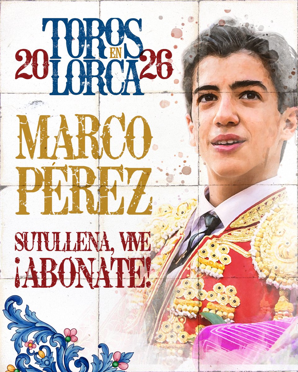 Uno de los triunfadores de la feria de Olivenza, Marco Pérez. La juventud como baluarte. Estará en Lorca el 9 de Junio.

🚨 Compra ya tus 𝗔𝗕𝗢𝗡𝗢𝗦 en las Taquillas del Teatro Guerra.

📲🎟 Venta online: bacantix.com/entradas/webfo…

#Unlujodetemporada 
#SutullenaVive