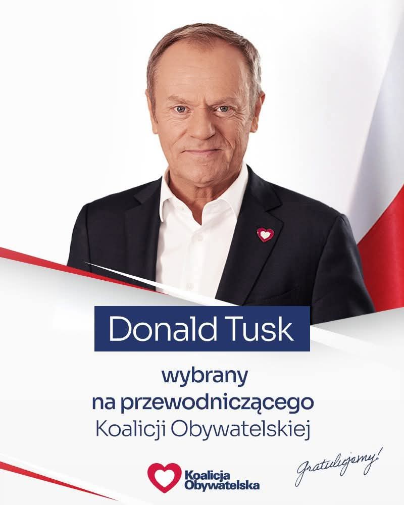 Premier <a href="/donaldtusk/">Donald Tusk</a> wybrany na Przewodniczącego <a href="/Obywatelska_KO/">Koalicja Obywatelska</a>.
#KoalicjaObywatelska