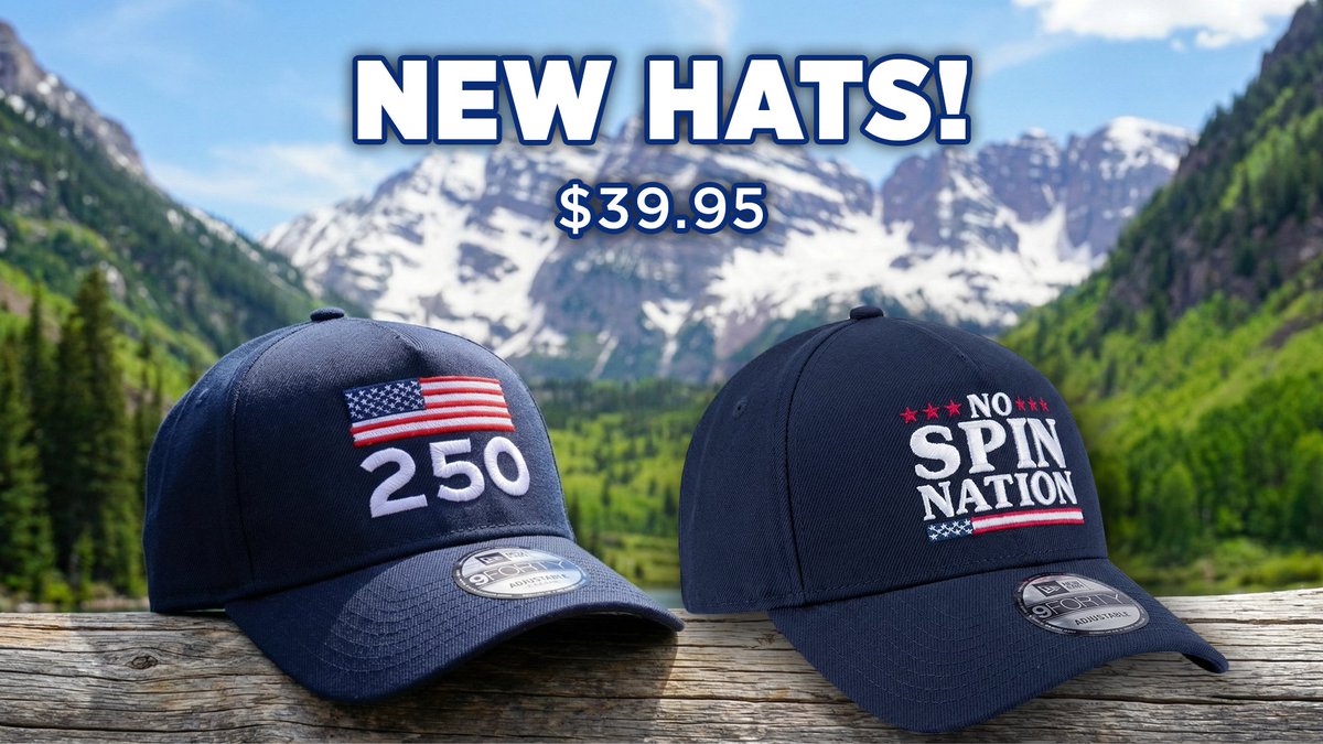 BillOReilly's tweet photo. Make a statement with our brand-new No Spin Nation or USA 250 baseball caps, available now at https://t.co/rryWmyXe7C! Shop here: https://t.co/xJlEdp30uP https://t.co/CmB22ztA7U