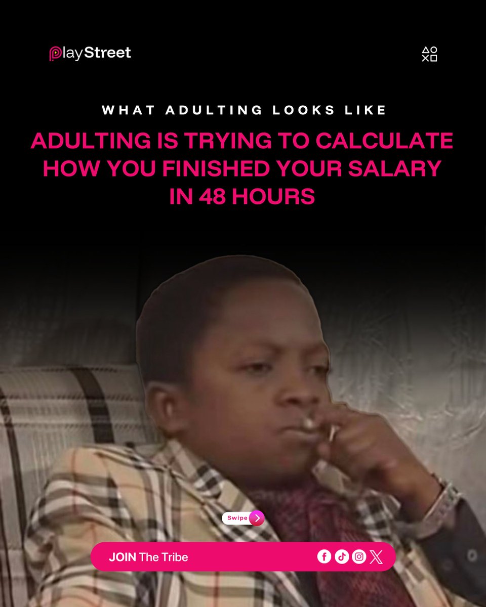 PlayStreetNG's tweet photo. Mondays can be a lot. Which of these slides speak to you the most? 😏
Tell us what being an adult looks like to you?
#Playstreet #Adulting #relatable https://t.co/pDvyAQoxLA