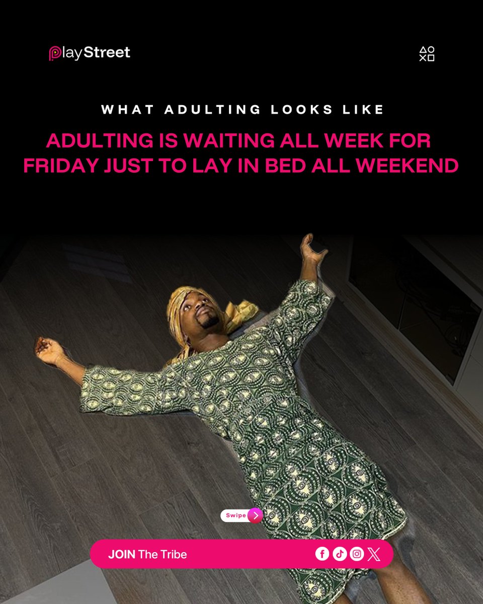 PlayStreetNG's tweet photo. Mondays can be a lot. Which of these slides speak to you the most? 😏
Tell us what being an adult looks like to you?
#Playstreet #Adulting #relatable https://t.co/pDvyAQoxLA