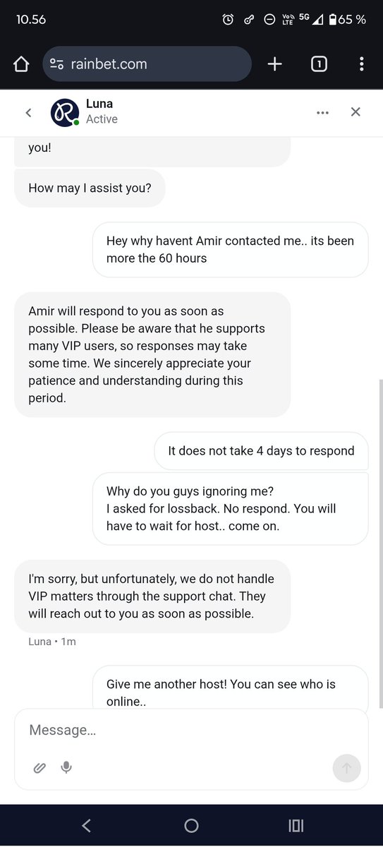 How long does it take for Rainbet vip Host to respond?
Must be one of the worst?
<a href="/rainbetcom/">Rainbet.com</a>