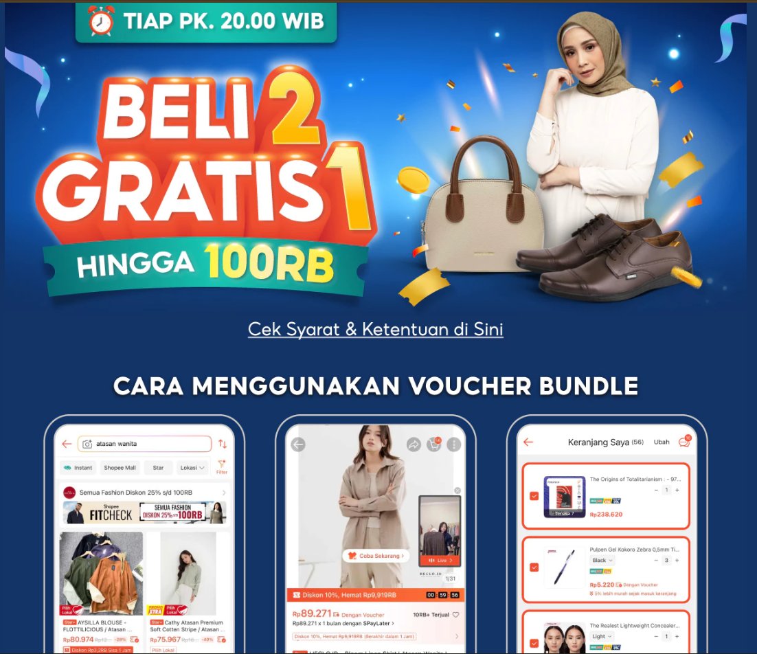 Udah siapin wishlist dari sekarang, tinggal gas checkout jam 8 malem pas promo Beli 2 Gratis 1 Shopee mulai 🛒 #PromoPuncakShopee9Maret
