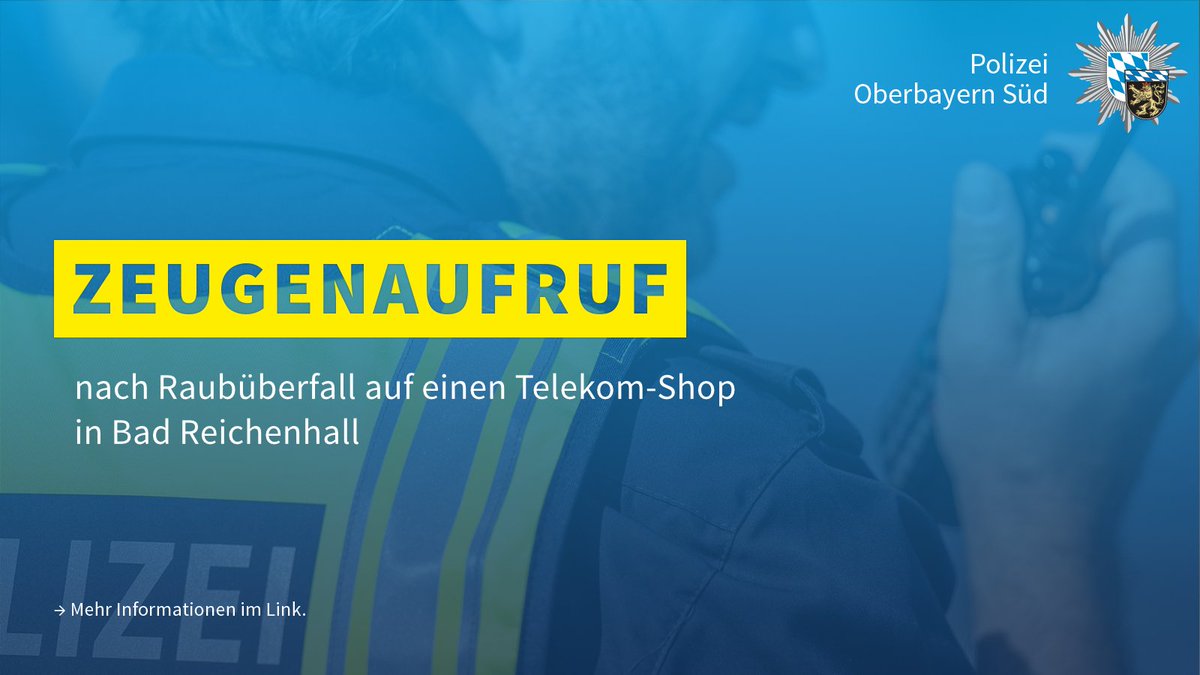 polizeiOBS's tweet photo. #BadReichenhall
Am Freitag (6. März) überfiel ein bislang unbekannter Täter einen Telekom-Shop. Unter Vorhalt eines Messers forderte er einen Mitarbeiter zur Herausgabe von Smartphones und Bargeld auf.
📞 Hinweise bitte unter 0861/9873-0.
🔗https://t.co/NdA2sSES5G https://t.co/u2cMRtBKOu