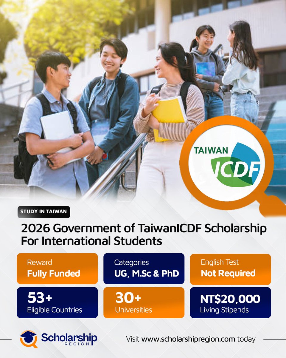 scholarsregion's tweet photo. Going Soon!

The deadline for these opportunities is fast approaching. Apply now.

1. University of Florida Graduate Scholarship in USA | Fully Funded
https://t.co/3cOmXwWCnF

2. EPFL Excellence Scholarship in Switzerland
https://t.co/BE84zdA8wm

3. University of Science and Technology Beijing (USTB) Scholarship 2026 | Fully Funded
https://t.co/pfacpJdWzw

4. University College London Mathematics Scholarships in UK 2026
https://t.co/0JQYZ5p1hT

5. Government of TaiwanICDF Scholarship For International Students 2026 (Fully Funded)
https://t.co/HcegmXp1sJ

6. Germany Robert and Christine Danziger Scholarship 2026
https://t.co/lRPjXXI9Ts