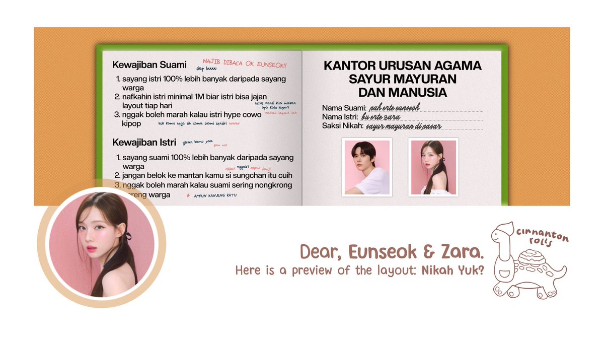theTeenyBrachio's tweet photo. JANJI TERAKHIR (untuk minggu ini) jadi lihat sini, please? 🤓 #zonauang

SELAMAT HARI PERNIKAHAN DUNIA 😝 Nara hadir membawa layout yang konsepnya seperti akte nikah 😱

DAAAAN Nara juga sekalian optip loh! Yang mau jajan scroll aja okei? >_____< https://t.co/ctDAxjC5Fh