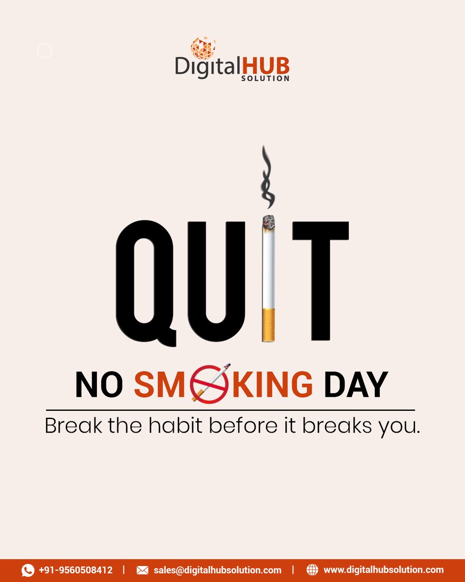 This No Smoking Day, take the first step toward a healthier and stronger life. 🚭

Quit the habit today because your future is worth more than smoke. Your lungs, your life, and your loved ones will thank you. ❤️ 

#digitalhubsolution #dhs #nosmokingday #quitsmoking #healthylife