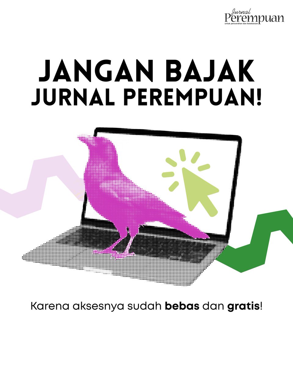 jurnalperempuan's tweet photo. (1)

Sahabat, jangan bajak Jurnal Perempuan ya.🚨‼️

Karena jurnal digital kami sudah bebas akses dan gratis! Dengan begitu, Sahabat bisa mengakses sumber pengetahuan feminis Indonesia secara mudah dan terjangkau.

Tidak perlu bajak-membajak! 🙅‍♀️🏴‍☠️

#SJP #jurnalfeminis https://t.co/bYgUbcNZR0