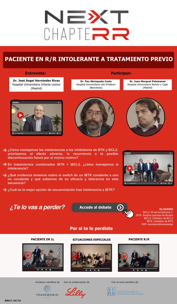 TransworldHlth's tweet photo. 🚀 ¡Ya disponible el 4.º episodio de #NextChapteRR!

Debate sobre paciente en recaída o refractariedad intolerante a tratamiento previo

👨‍⚕️Dr. @j_marquet
👨‍⚕️ Dr. @ab_pau

🎙️ Coordinación científica: Dr. José Ángel Hernández Rivas

¿Te lo vas a perder? 👀

Iniciativa científica: @TransworldHlth
Aval científico: @sehh_es
Con la colaboración de Lilly España

🔗 Descúbrelo aquí: https://t.co/IvplOzp9zA

#FormaciónMédica #PrácticaClínicaDiaria #Hematología #Investigación #LLC
