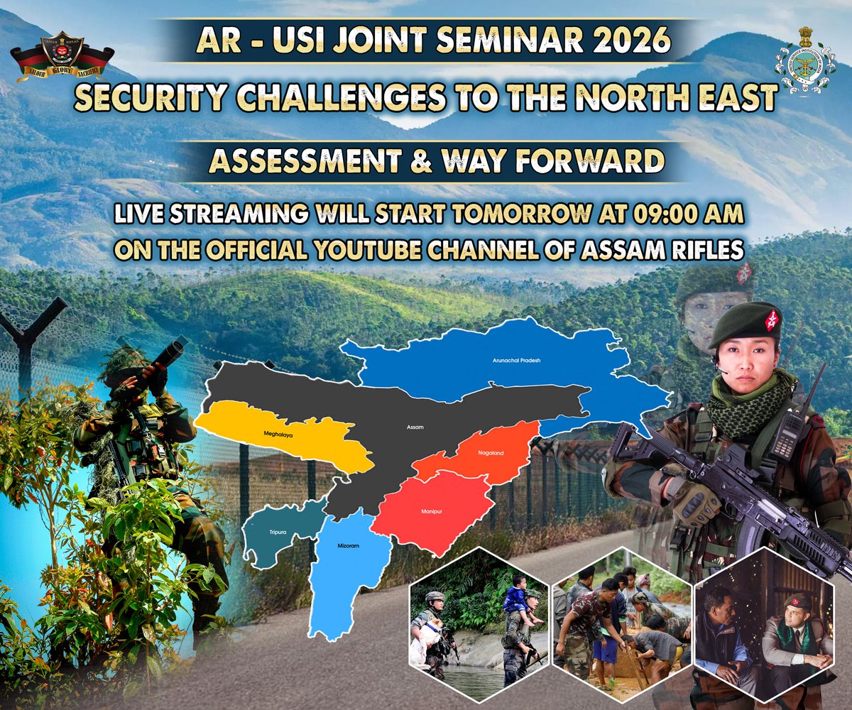 The Assam Rifles – USI Joint Seminar 2026 on the theme “Security Challenges to the North East: Assessment &amp; Way Forward” will be held on 10 March 2026.

The seminar will be graced by Lt Gen Rajiv Ghai, SYSM, UYSM, AVSM, SM***, Deputy Chief of Army Staff (Strategy) as the Chief