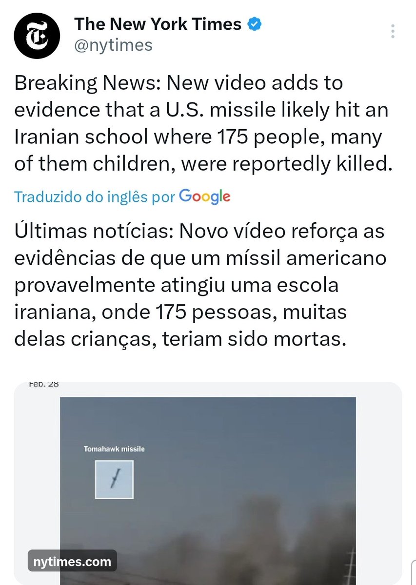 PedroRonchi2's tweet photo. Enquanto o Estadão fez editorial dizendo que ninguém iria chorar pelo Irã, o New York Times mostra evidências de que foi os EUA que atacou a escola no Irã. Jornal sério é outro nível. https://t.co/nhLHTt1J9e
