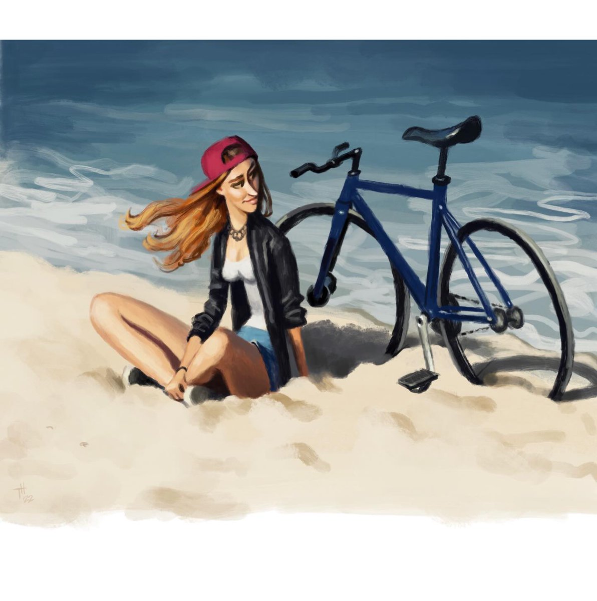 Bicicleto_ZGZ's tweet image. "New Bike Day @ the Beach“ by Thasenkamm 

 #fixie #fixedgear #fixiegirl #illustration #characterdesign