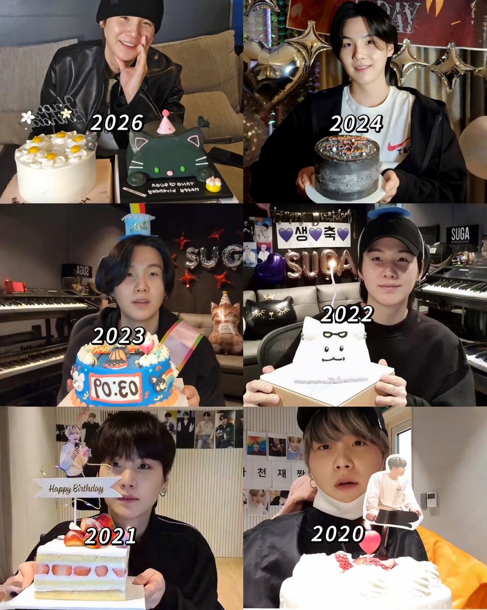 SUGA’s birthday cakes through the years. 🎂