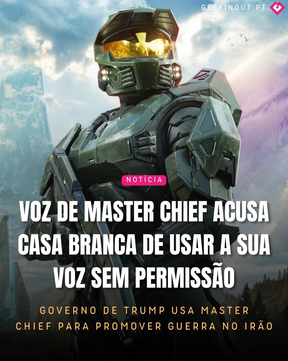 Geekinoutpt's tweet photo. Casa Branca usa voz e imagem de Master Chief para promover guerra no Irão e o ator da personagem não está contente.

Notícia completa aqui 👇https://t.co/Pq7bxhJojv https://t.co/GfntBAEP1o