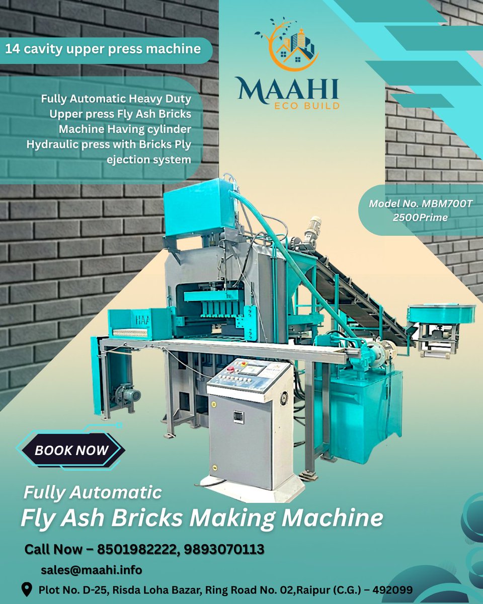 maahiecobuild's tweet image. Fully Automatic Heavy duty Upper Press Fly Ash Bricks Machine Having Cylinder Hydraulic press with Bricks Ply ejection System

#FlyAshBrickMachine #FlyAshBricks
#BrickMakingMachine #AutomaticBrickMachine
#BlockMakingMachine #PaverBlockMachine
#ConstructionMachinery #BrickPlant