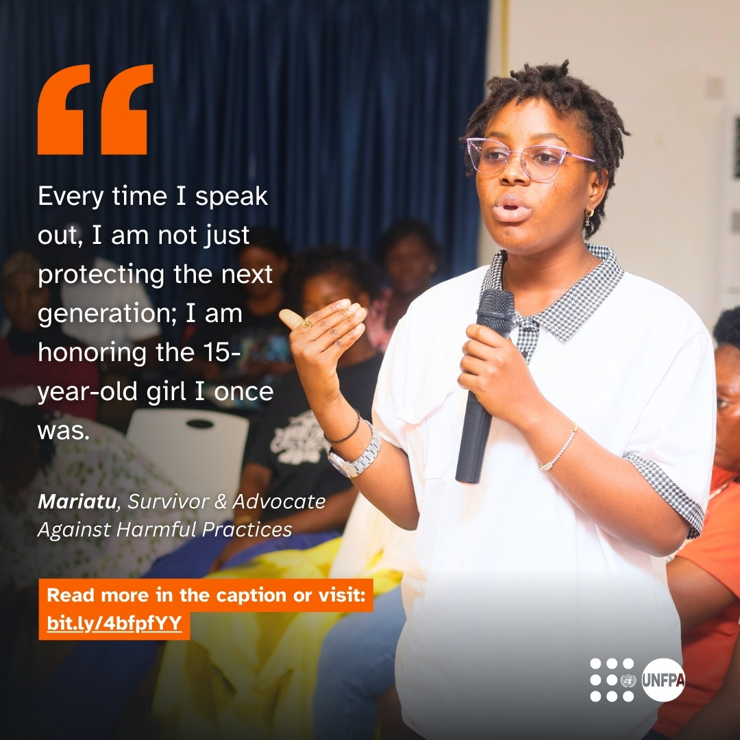 UNFPASierraleon's tweet photo. "Every time I speak out, I am not just protecting the next generation; I am honoring the 15-year-old girl I once was." 

With support from @UNFPASierraleon &amp; @IcelandinSalone, Mariatu is now an advocacy leader protecting girls in SL🇸🇱. 

👉🏾https://t.co/xvHqivM1ci

#IWD #EndFGM https://t.co/WWyPtqSAQF