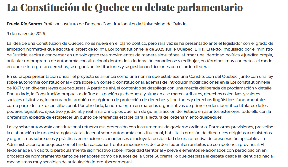cepcgob's tweet photo. Nueva entrada en el #BlogCEPC
"La Constitución de Quebec en debate parlamentario" por Fruela Río Santos
https://t.co/qJ0vSKmAQb https://t.co/DMDuW675u5