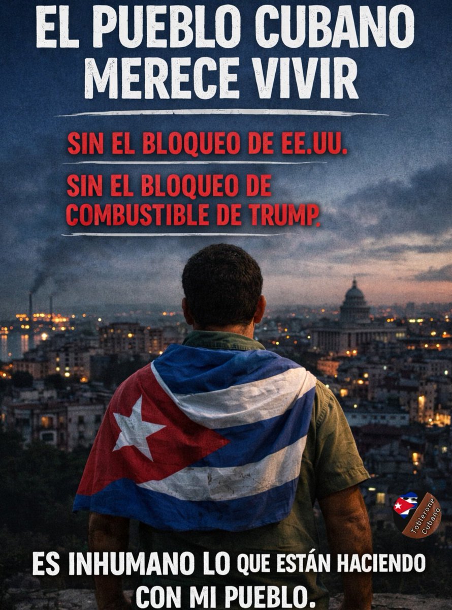 Los 🐛🐛 de Florida culpan al gobierno cubano de la situación en 🇨🇺.

Pero callan una verdad: hay un pueblo sufriendo porque el gob. de 🇺🇸 decidió asfixiar a todo un país.

El bloqueo de combustible está golpeando a millones de cubanos y
el mundo no puede seguir callado.