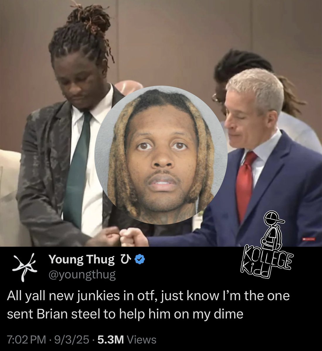 KollegeKidd's tweet photo. Atlanta rapper Young Thug’s YSL RICO attorney, Brian Steel, has filed paperwork to replace Lil Durk’s Chicago-based attorney Jonathan Brayman in his upcoming murder-for-hire  trial https://t.co/pvpfdQZq6p