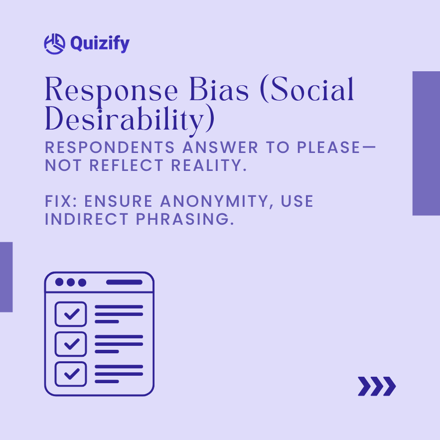 Quizifyio's tweet photo. Survey bias can quietly distort your data—from non-responses to poorly framed questions.

Discover 6 common survey biases and how to fix them for more reliable insights.

🔗 https://t.co/vwBN3dTdOr

#SurveyBias #SurveyDesign #DataQuality #MarketResearch #CustomerFeedback https://t.co/XMyRYOa0zF