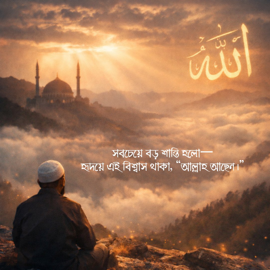 সবচেয়ে বড় শান্তি হলো—
হৃদয়ে এই বিশ্বাস থাকা, “আল্লাহ আছেন।”

#আল্লাহ_আছেন 
#TrustInAllah 
#islamicreminder