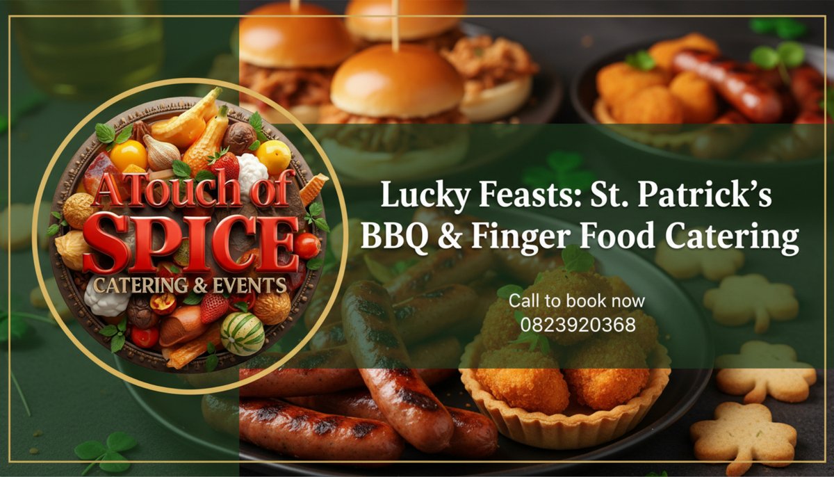 spice_touch's tweet photo. Celebrate St. Patrick's Day 17th March with a tasty BBQ or and Finger Food platters that bring luck and flavour to your table. Book our catering now! 0823920368 #StPatricksDay #BBQFeast #LuckyEats https://t.co/2hK6SvYE6E