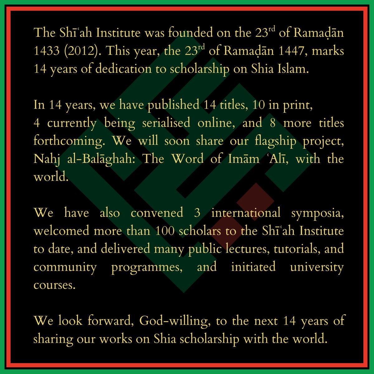 ShiahInstitute's tweet photo. 14 Years of the Shīʿah Institute, 14 publications, and much more https://t.co/vqyLrW9Off