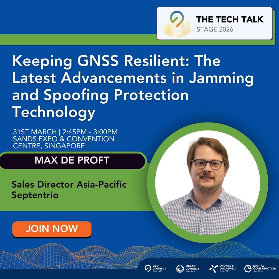Septentrio's tweet photo. Our MAX DE PROFT will share the latest advancements in jamming and Spoofing technology during the Conference Geo Connect. Don't forget to swing by stand C21 to discover the GNSS tech that allows safe drone flying.
#DUCA #resilience #drones #UAV https://t.co/jrla9qMirt