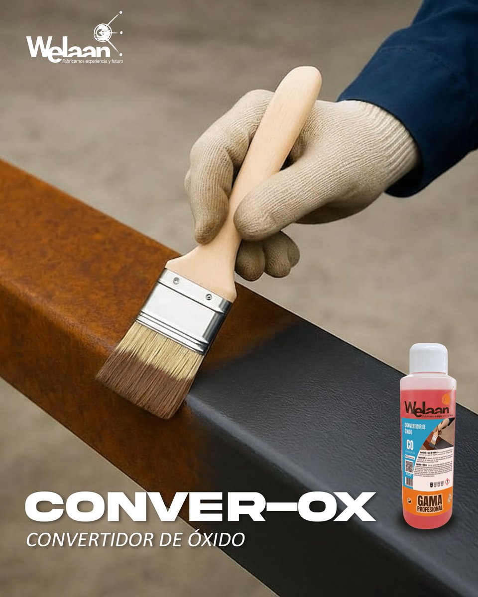 Welaan's tweet photo. 🛡️ CONVEROX – Protección total contra la corrosión
Convierte el óxido en una capa protectora lista para pintar, sin necesidad de eliminarlo. Neutraliza la corrosión, reacciona rápido y protege el hierro con un acabado estable, neutro y resistente. 💪
#Welaan  #Anticorrosión https://t.co/rYyBAUFf60