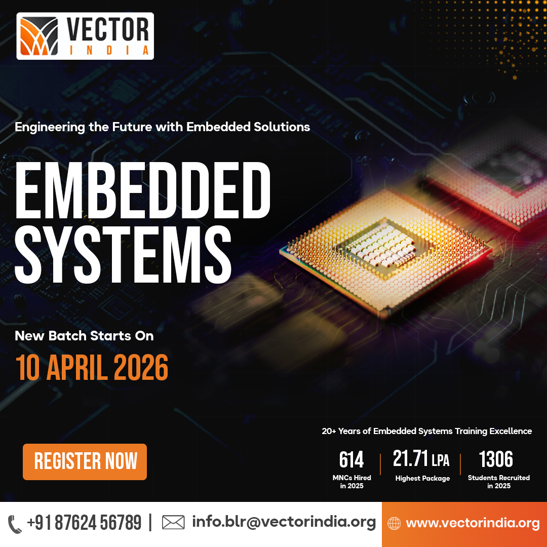 Vector_India's tweet photo. Power the Future with Embedded Innovation Step into the world of Embedded Systems with industry-focused training from Vector India
With 20+ years of excellence, hands-on labs, and strong placement support, we prepare engineers for top MNC careers #EmbeddedTraining #Engineering https://t.co/CjJ37Ioe1y