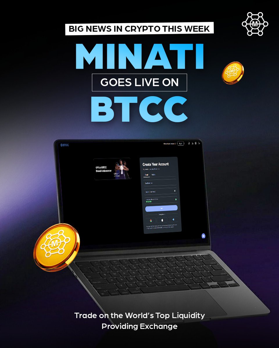 minatifi's tweet photo. Big move for the Minati ecosystem!
Minati is now live on BTCC, one of the world’s leading liquidity-providing exchanges.
Another step forward for the ecosystem we��re building.
Momentum is growing, and this is just the beginning.
Stay tuned. 

@BTCCexchange

#Minati #CryptoNews #CryptoListing #Web3 #CryptoCommunity