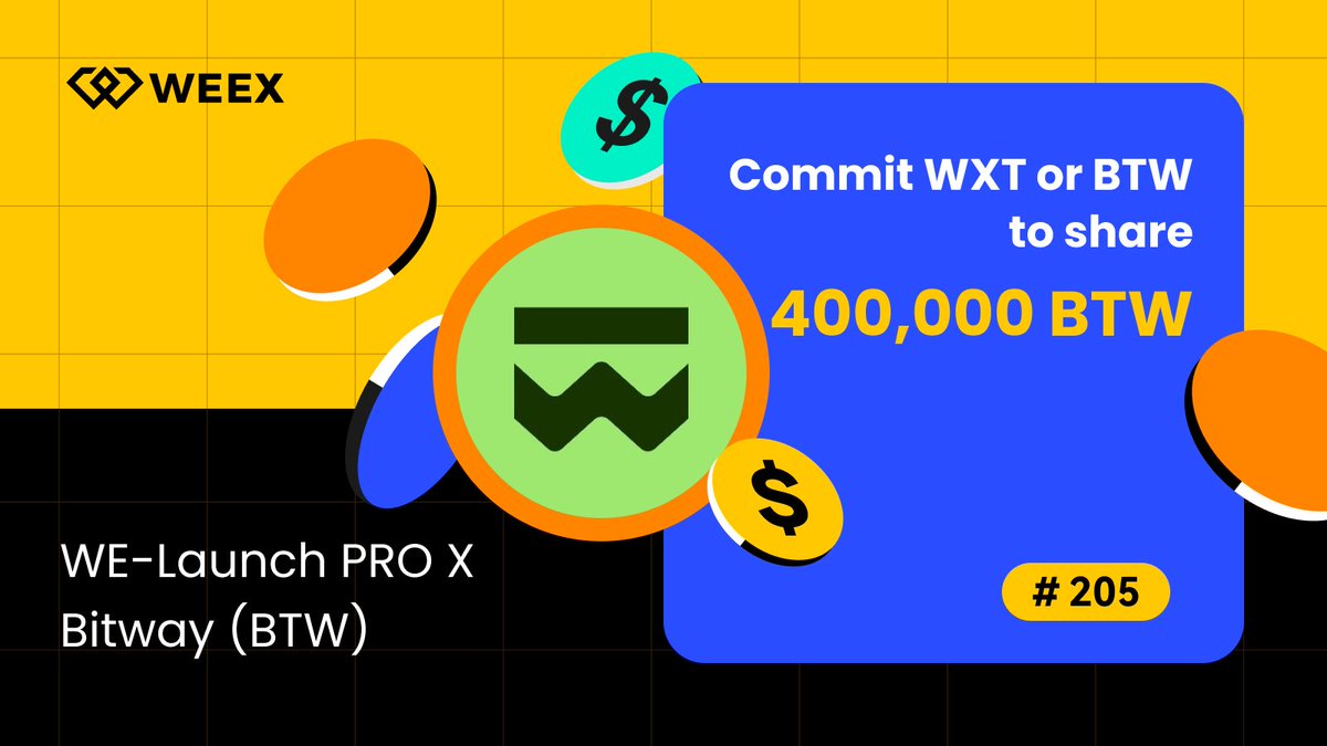 WEEX_Official's tweet photo. 🪂 Get ready for massive airdrops! $BTW @bitwayofficial is coming to #WELaunch! 🌟
📢Commit $WXT or $BTW to Share 400,000 $BTW!

🗓️ 2026-03-09 10:30 (UTC+0) — 2026-03-16 10:30 (UTC+0)

How to get double rewards?
1️⃣ Keep participating in Trade to Earn to continuously earn WXT.
2️⃣ Join WE-Launch and commit your WXT.
3️⃣ Enjoy double benefits — rewards from trading & airdrops from WE-Launch!

📖 Join WE-Launch:https://t.co/Wm9xRjZKjr
💡 Need $WXT:https://t.co/8SgXOXngEW

#WELaunch