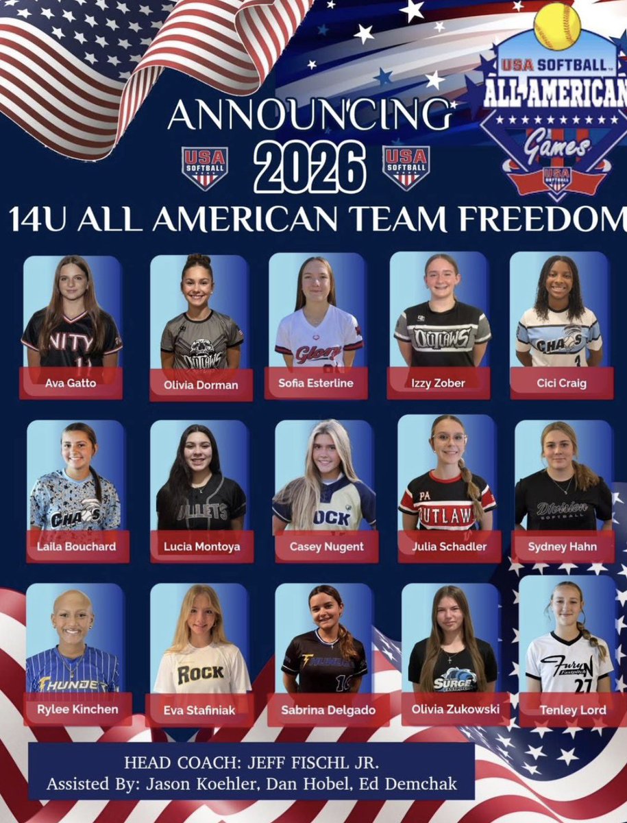 Sofiaesterline's tweet photo. So proud and honored to be selected to wear USA across my chest again this summer in Oklahoma🇺🇸🥎🇺🇸! #TeamFreedom we will see you in August❤️🥎💙!
#dontdreamitdoit
@VAGlorySaporito @ESUSoftball @evltncatching 
@lexxx_20 @PennStateSB @UNCWsoftball @FSU_Softball @AbbeyLatham @UMCoachHutch  @UMassSoftball @Pitt_SB 
@VAGloryFP  @SuzyWillemssen  @CoachCrowell @dukebaxter @MaxImpactSports @USASoftballWNT @USASoftball 
@LegacyLegendsS1 @DfwSho
@Los_Stuff  @SoftballDown @IHartFastpitch @DirectRecruits @ImpactRetweets 
@CoastRecruits @SBRRetweets @ScanlanSports @PaRecruits
@KyleZoomZumbach @AScholarsBrand @TAProfileAPP @gregkennedy9 @mmidnight1000
@OutsideTheGames @D1ProScouts @SunilSportsNews  @bench424nmore @RobroSportFacts
@CoachAngSheets @LineDsoftball
@showcaseballers @PNW_BBSB
@gatorjack72
@TopPreps @SportPrepX @ExtraInningSB
@GMsportsmedia1 @SoftballRecruit @gobigrecruiting