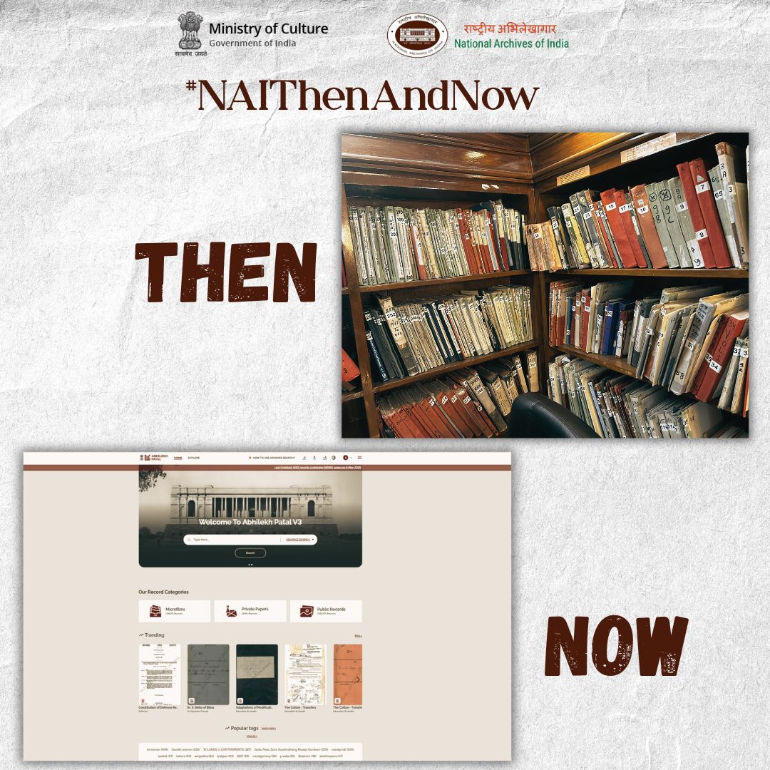 IN_Archives's tweet photo. On its 136th Foundation Day, the National Archives of India presents #NAIThenAndNow — tracing its journey from the IRD (1891) to its current role as custodian of India’s documentary heritage.
Celebrate the legacy with us! 🇮🇳 #NAIAt136 #ArchivesForAll #CultureUnitesUsAll https://t.co/X83A8rhQAw